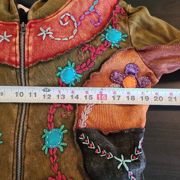Vintage Nepal Patchwork Embroidered Hooded Jacket Medium Bohemian Boho Artsy - Picture 4 of 8